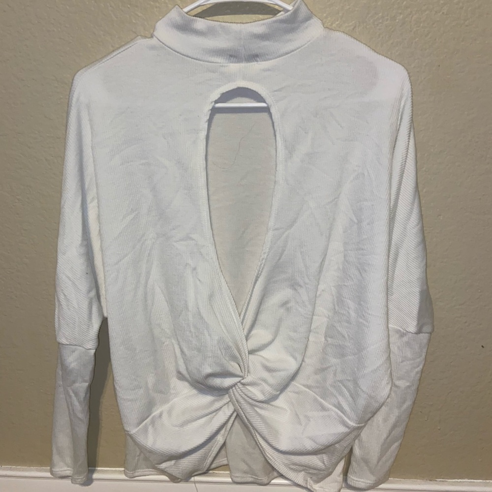 Buckle white open back sweater